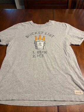 Life Is Good Gray 'Bucket List' Short Sleeve Tee with Beer Graphic